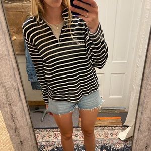 L.L. Bean Knit Striped Quarterzip Sweater in LARGE, fits more as a medium